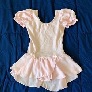 Danznmotion Girls Pink Ballet Leotard Dress Puff Sleeve Dance Size 4-6